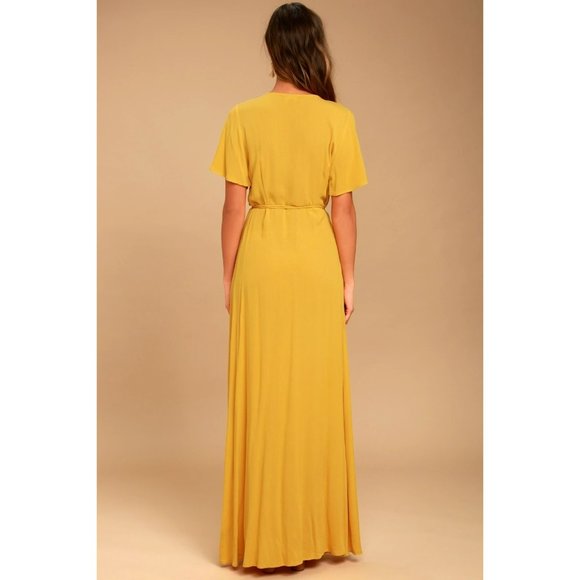 Lulus Much Obliged Golden Yellow Wrap Maxi Dress Women's Size M - Picture 3 of 14